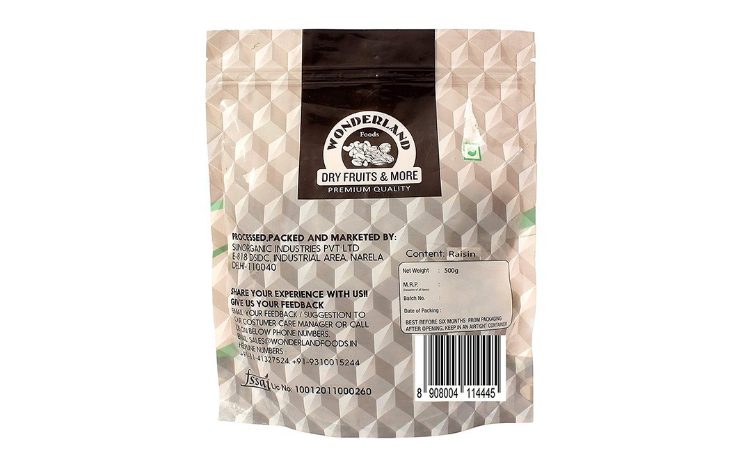 Wonderland Plain Raisins, Kishmish    Pack  500 grams